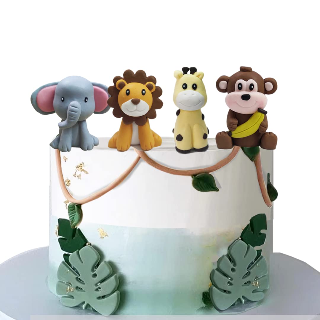 Jungle Safari Animal Cake Topper with Lion Giraffe Monkey Elephant for Baby Shower