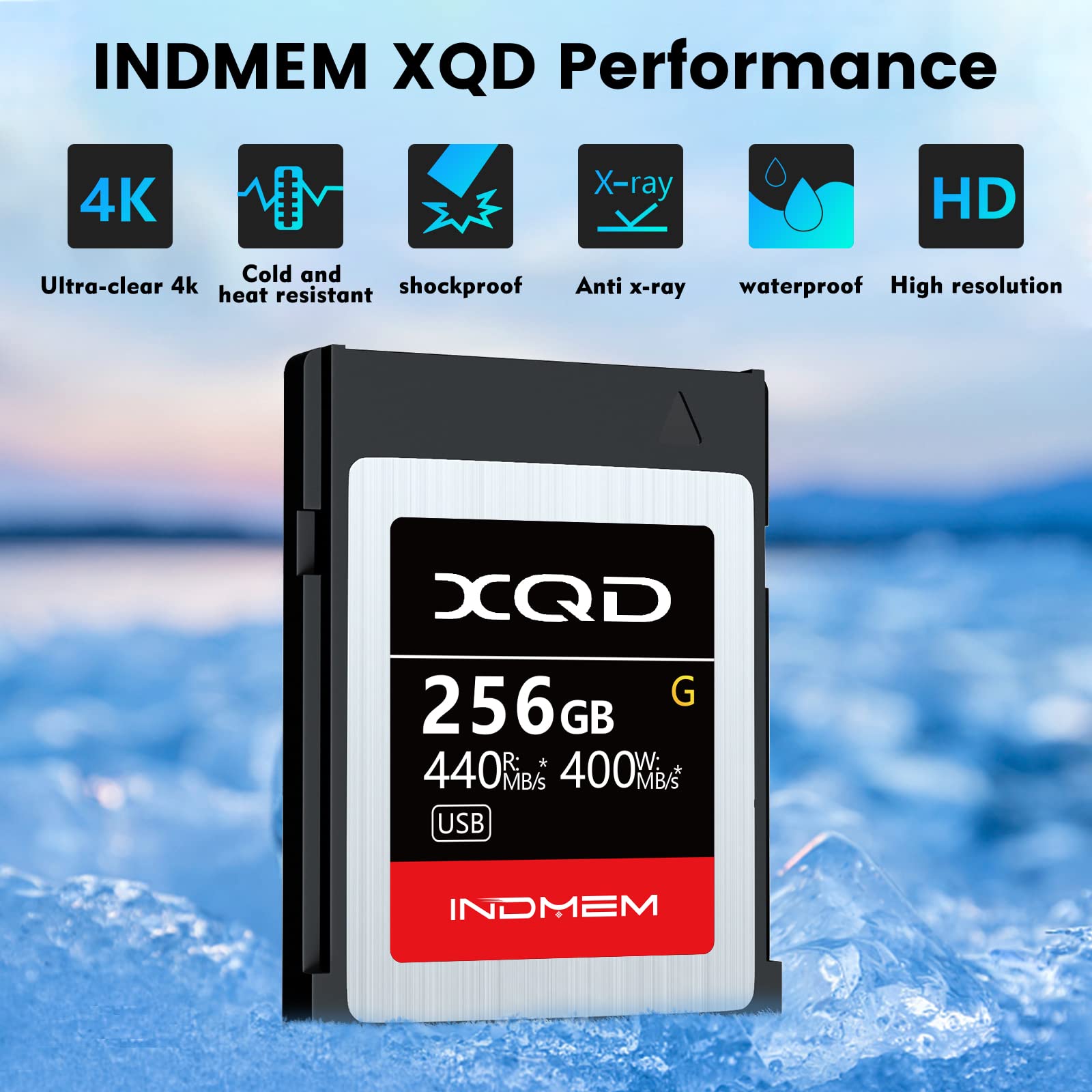 INDMEM XQD 256GB Memory Card, 5X Tough MLC XQD Flash Memory Card High Speed G Series| Max Read 440MB/s, Max Write 400MB/s