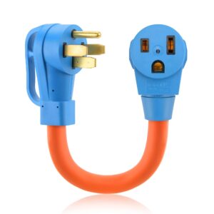 flameweld welder adapter cord - nema l14-30p twist locking to 6-50r, 4 prong generator to 3 prong welder power adapter cord, 125/250v stw 10awg generator cord, etl (blue)