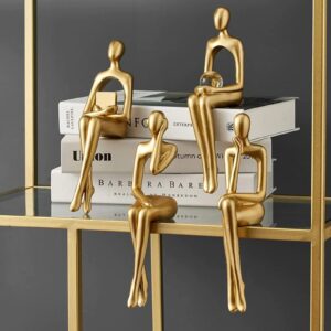 Golden Abstract Bookshelf Figures, Gold Thinker Statue Decor, Resin Sitting Sculpture, Modern Thinker Art for Bookshelf Table Shelf Desktop Table Office Home Decoration-Hold The Ball