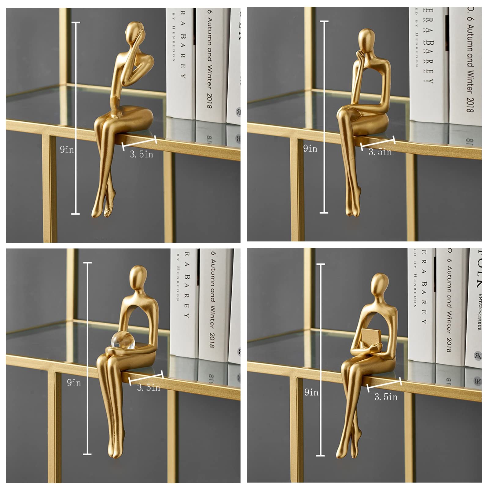 Golden Abstract Bookshelf Figures, Gold Thinker Statue Decor, Resin Sitting Sculpture, Modern Thinker Art for Bookshelf Table Shelf Desktop Table Office Home Decoration-Hold The Ball