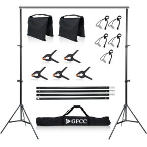gfcc photo backdrop stand kit - 7ft x 10ft adjustable background stand for photography video studio support system with carry bag