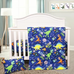 uomny crib bedding sets for boys 3 piece dinosaur space baby nursery bedding sets toddler pillowcase crib comforter and fitted crib sheet kids bedding set blue