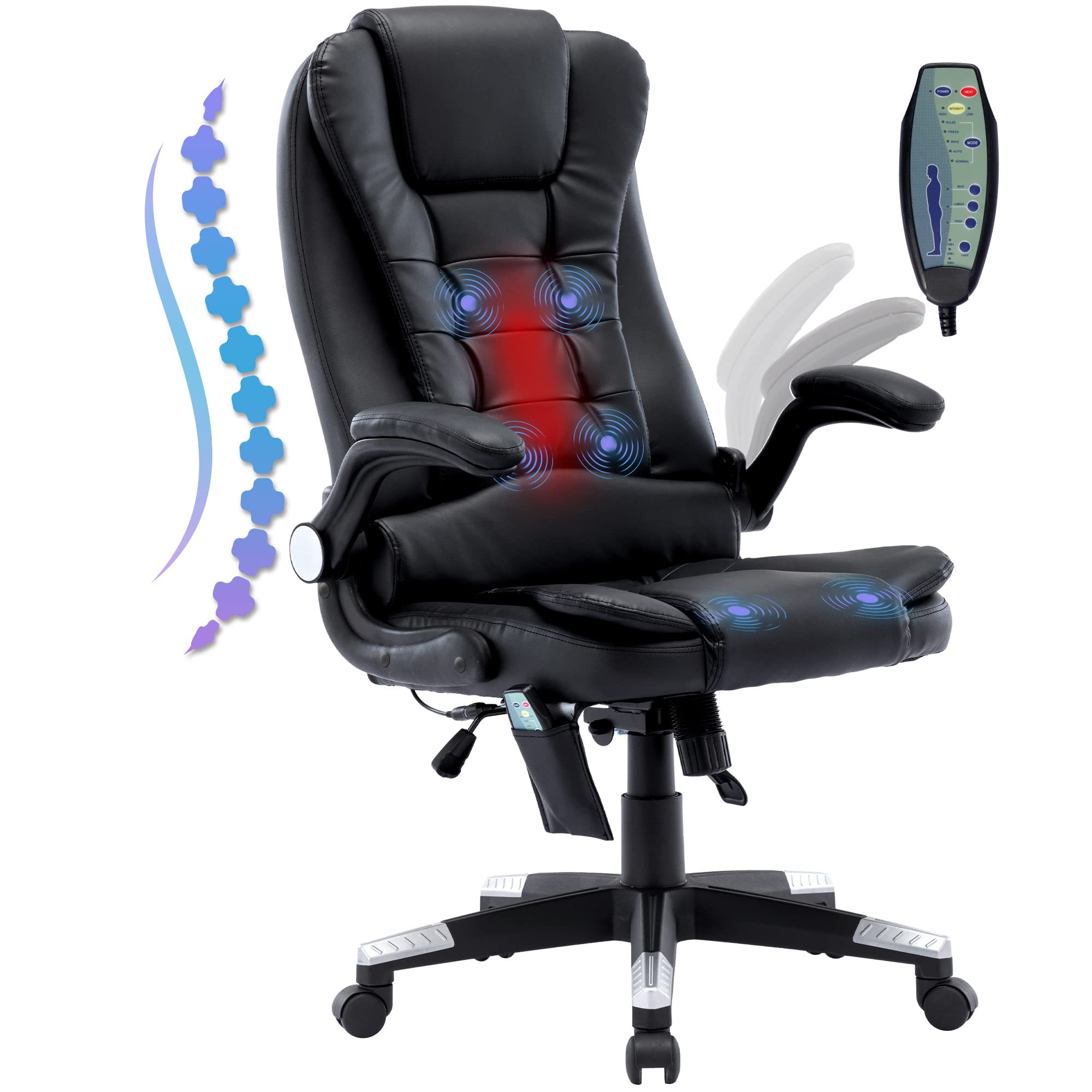 hzlagm Ergonomic Executive Office Chair,Heated Massage Office Chair with 6-Point Vibration, Home Office Chair with Flip-up Armrests and Back Support,Computer Desk Chairs with Wheels for 300lbs