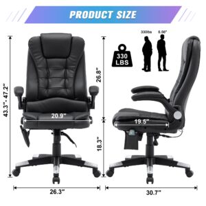 hzlagm Ergonomic Executive Office Chair,Heated Massage Office Chair with 6-Point Vibration, Home Office Chair with Flip-up Armrests and Back Support,Computer Desk Chairs with Wheels for 300lbs