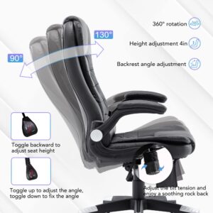 hzlagm Ergonomic Executive Office Chair,Heated Massage Office Chair with 6-Point Vibration, Home Office Chair with Flip-up Armrests and Back Support,Computer Desk Chairs with Wheels for 300lbs