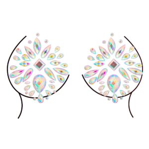 Temporary Tattoo Stickers Jewels Rhinestone Festival Accessories DIY Self Adhesive Crystal Body Jewelry Stickers Makeup Stick Gems Glitter Flower Chest Stickers For Women and Girls 3Pcs