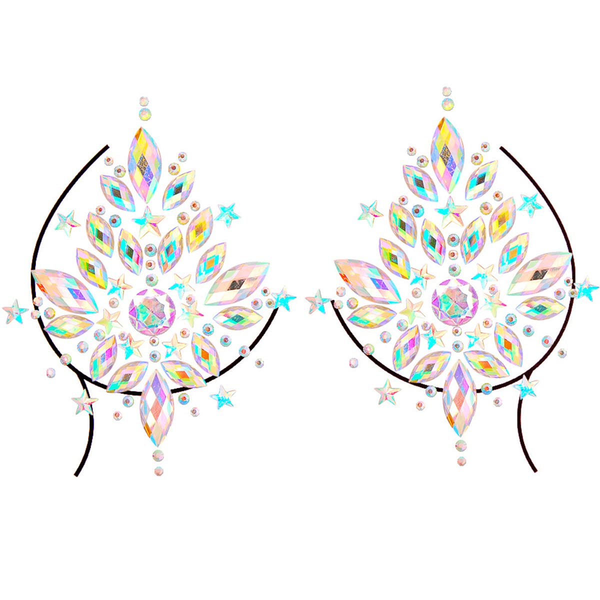 Temporary Tattoo Stickers Jewels Rhinestone Festival Accessories DIY Self Adhesive Crystal Body Jewelry Stickers Makeup Stick Gems Glitter Flower Chest Stickers For Women and Girls 3Pcs