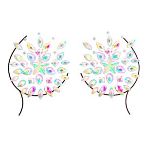 Temporary Tattoo Stickers Jewels Rhinestone Festival Accessories DIY Self Adhesive Crystal Body Jewelry Stickers Makeup Stick Gems Glitter Flower Chest Stickers For Women and Girls 3Pcs