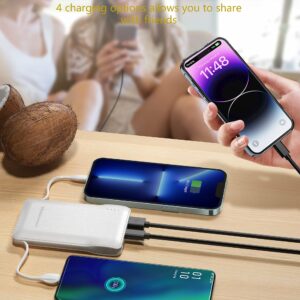Metecsmart 10000mAh Portable Phone Charger with Built-in 2 Cables, Small Slim Mini Power Bank Fast Charging, USB-C In/Output External Battery Pack, Travel Essentials Compatible with Android/IOS Phones