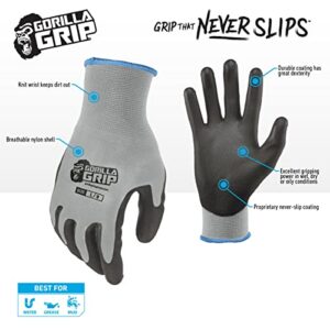 Gorilla Grip Grey Slip Resistant All Purpose Work Gloves, Size: Large, Pack of 5 Pairs of Gloves