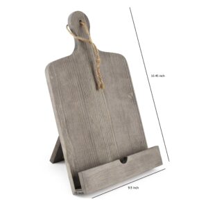Cookbook Stand Recipe Book Holder Stand with Wood Cutting Board Design, Cookbook with Back Stand for Convenient Countertop Display or String for Wall Mounting iPad and Tablet Hands Free Stand(Gray)