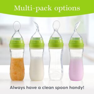 Goji Baby – Baby Food Dispensing Spoon – Mess-Free Feeding – Silicone Baby Food Dispenser for 4+ Months – Precise Food-Release Bottle Spoon Feeder – Straining Baby Squeeze Spoon (Green, 4 Pack)