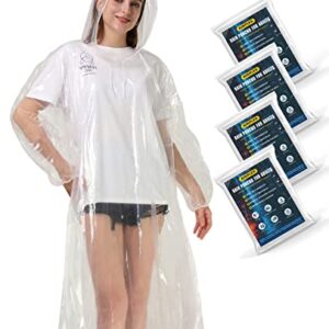 Airpler Disposable Rain Ponchos for Family Adults 4 Pack (Clear) - Emergency Rain Ponchos for Women and Men with Drawstring Hood