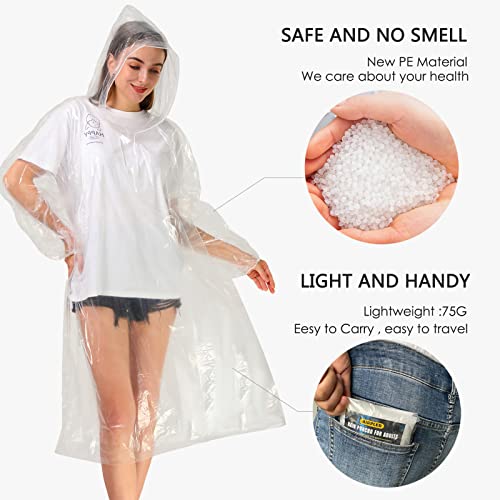 Airpler Disposable Rain Ponchos for Family Adults 4 Pack (Clear) - Emergency Rain Ponchos for Women and Men with Drawstring Hood