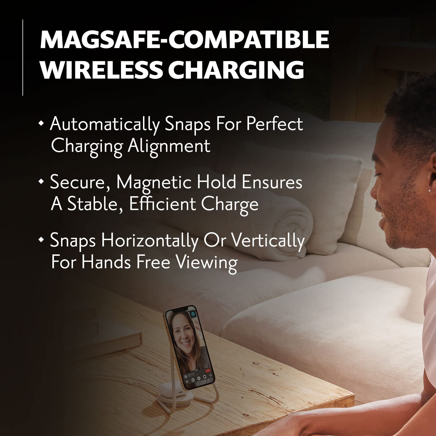 Courant MAG:2 Wireless Charging Stand - Belgian Linen, 2 in 1 Multi-Device Charger - Magnetic Stand for MagSafe iPhones with Charging Base for AirPod Cases, (Natural)