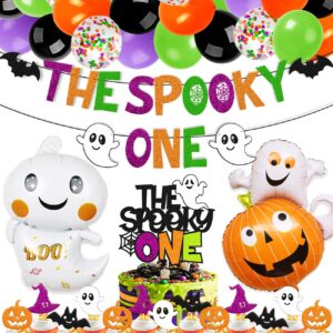 58 PCS Halloween 1st Birthday Decorations The Spooky One Party Decorations Happy Bday Banner Cake Topper Ghost Spider Web Haunted House Themed for Kids Boy Girl One Year Old First Bday Party Supplies