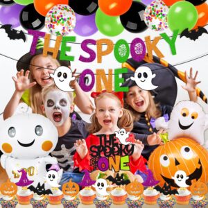 58 PCS Halloween 1st Birthday Decorations The Spooky One Party Decorations Happy Bday Banner Cake Topper Ghost Spider Web Haunted House Themed for Kids Boy Girl One Year Old First Bday Party Supplies