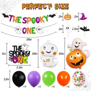 58 PCS Halloween 1st Birthday Decorations The Spooky One Party Decorations Happy Bday Banner Cake Topper Ghost Spider Web Haunted House Themed for Kids Boy Girl One Year Old First Bday Party Supplies