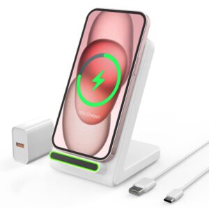 wireless charging stand for iphone 15/14/13/12 pro max/pro/mini, se 11 x xr xs max x 8 plus, wireless phone charger samsung s23/s22/s21/s20/s10+/ultra, note 20/10/9 white (adapter included)