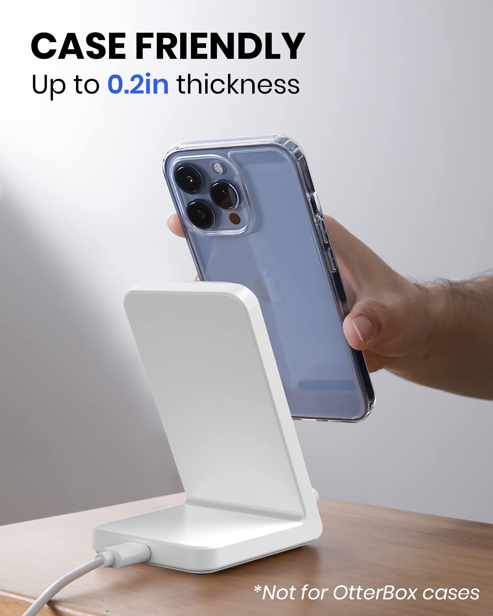 Wireless Charging Stand for iPhone 15/14/13/12 Pro Max/Pro/Mini, SE 11 X XR XS MAX X 8 Plus, Wireless Phone Charger Samsung S23/S22/S21/S20/S10+/Ultra, Note 20/10/9 White (Adapter Included)