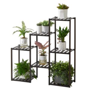 plant stand indoor plant stands bamboo outdoor tiered plant shelf for multiple plants, 3 tiers 7 potted ladder plant holder table plant pot stand for window garden balcony living room corner(brown)