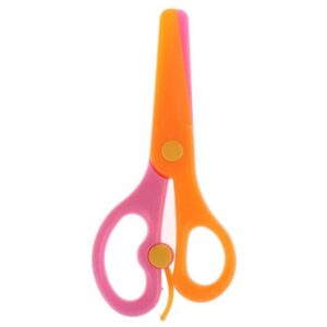 plastic safety scissors, kids training scissors toddlers scissors, dual-color pre-school training scissors for paper-cut craft supplies(orange&pink)