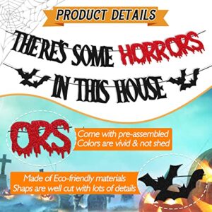 35 PCS There's Some Horrors In This House Party Decorations Halloween Banner Bats Wall Decor Black Foil Curtains Backdrop Latex Balloons Confetti Balloon for Kids Boy Girl Horrible Party Decorations