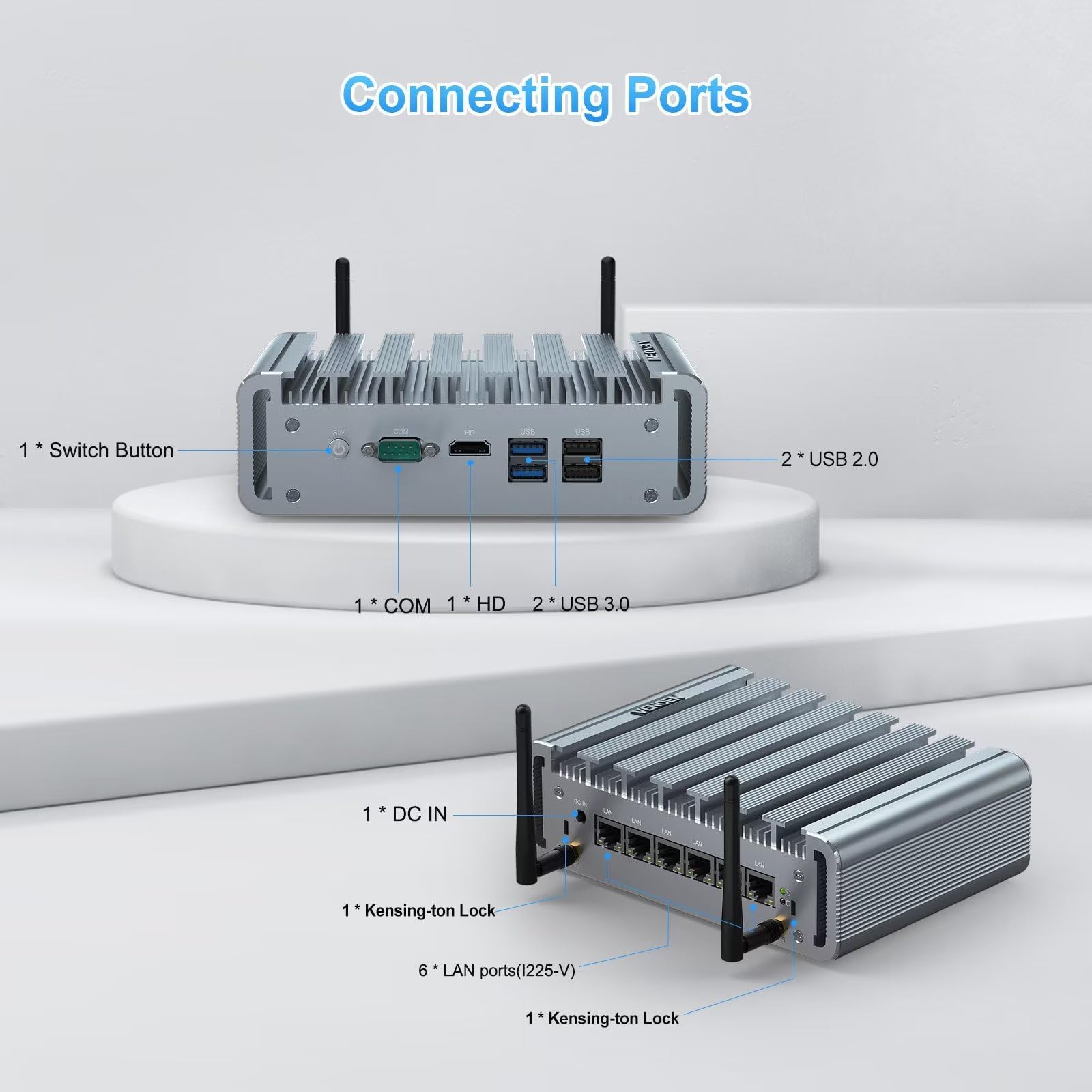 Firewall Appliance, Mini PC 2.5Gbe 6 Lan Port, Micro Router PC, i225 NICs, Celeron J4125, 8GB DDR4 RAM 128GB SSD, HD-MI, RS232 COM, Wifi, Small Case, Auto Power On, Windows 10 / Firewall Software