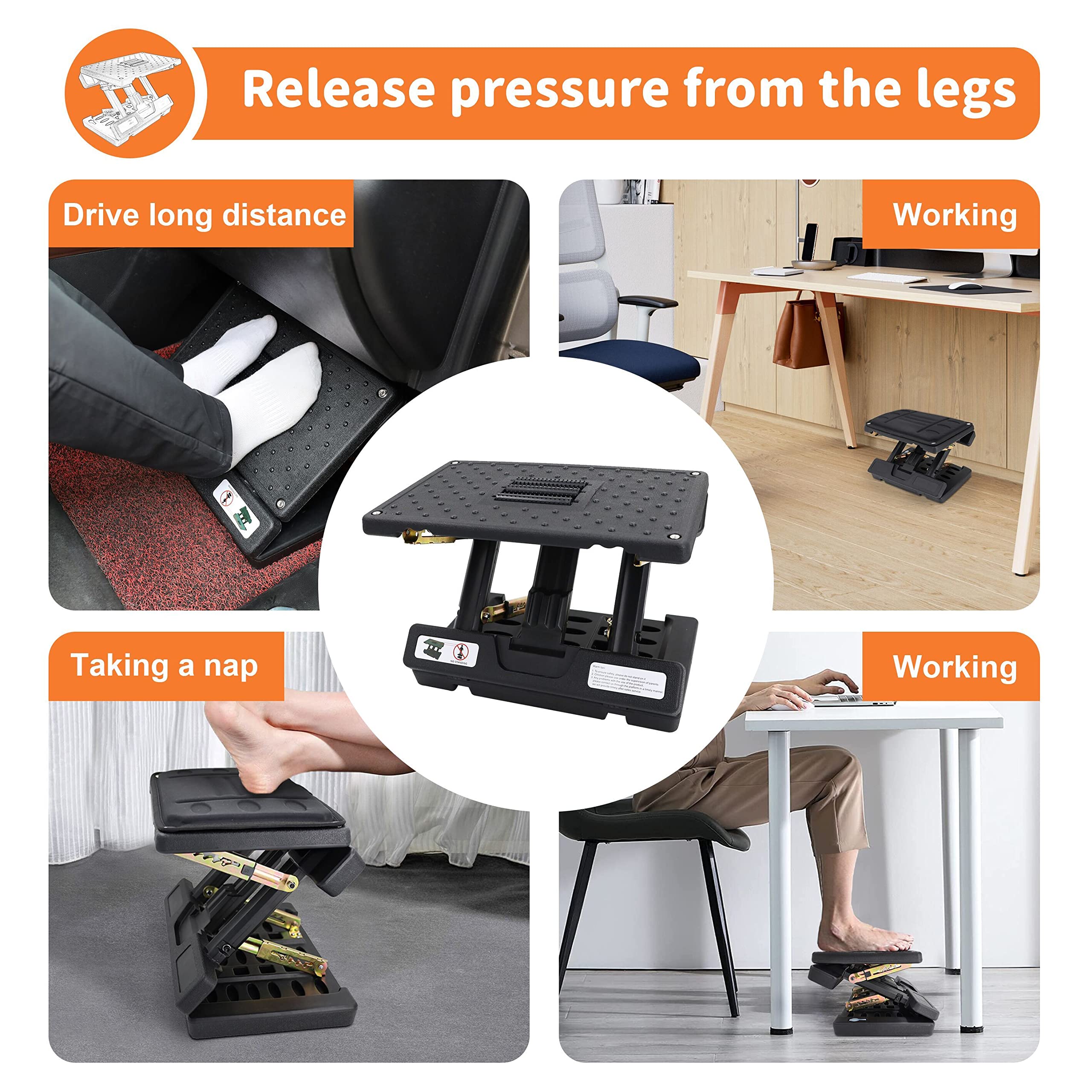 Adjustable Foot Rest Under Desk, Leg Rest with Massage Surface Roller,Foot Stool Ergonomic Adjustment ，Bottom Can Be Filled with Water (Black)