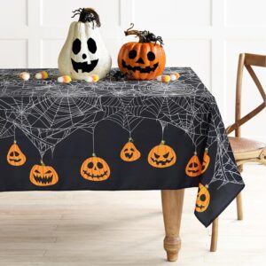 halloween tablecloth, halloween table cloth with pumpkin spider web bat tablecloth, waterproof wrinkle free rectangle tablecloth polyester fabric table cover for halloween party decoration, black