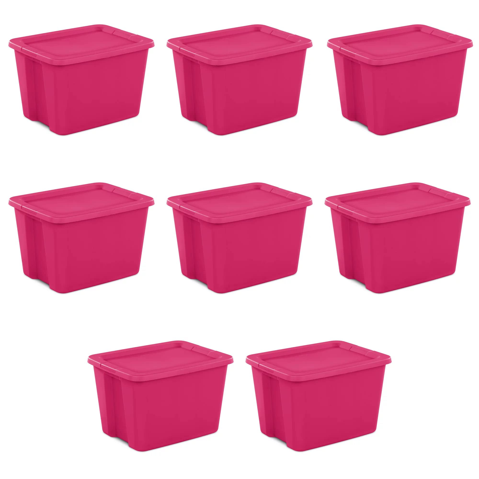 18 Gallon Tote Box Plastic, Fuchsia , Set of 8