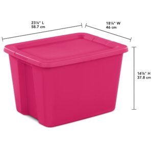 18 Gallon Tote Box Plastic, Fuchsia , Set of 8
