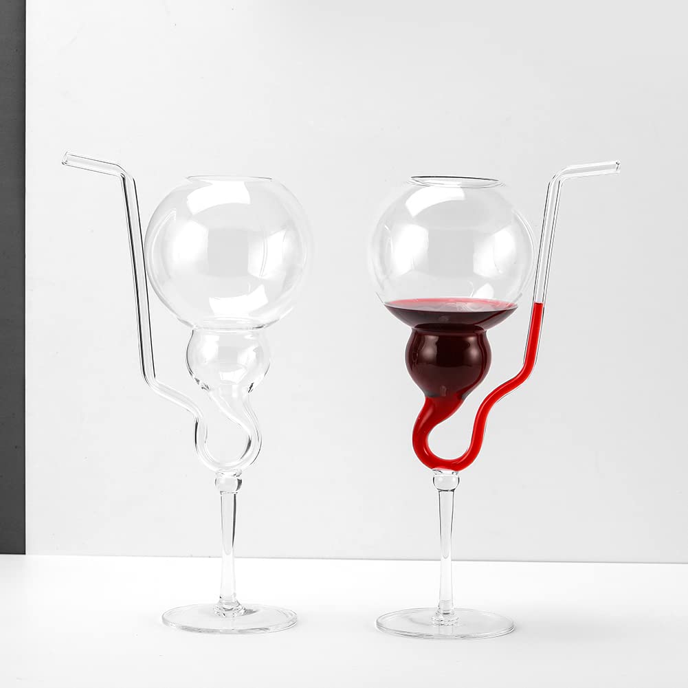 Straw red wine glass Hand Blown crystal Sippy cups set of 1 Champagne cocktail juice glasses Unique Large Long Stem white wine glasses capacity (Round)