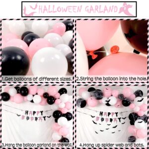 Pink Halloween Party Decorations with Happy Boo Day Banner, Spider Web, Bat Wall Decor, Pink and Black Balloons for Halloween Birthday Party Decorations, Halloween Baby Shower