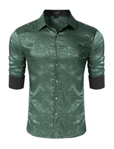 elitespirit mens rose printed dress shirts floral button down shirt long sleeve shirts for party prom green s