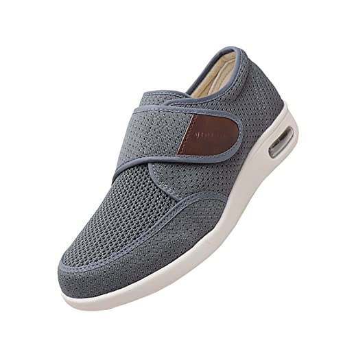 Ladies Slippers with Arch Support,Adjustable Strap and A Hook and Loop,Men's Diabetic Wide Fit Slippers,Suitable for Wide Or Swollen Feet,Grey▁42