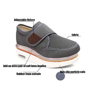 Ladies Slippers with Arch Support,Adjustable Strap and A Hook and Loop,Men's Diabetic Wide Fit Slippers,Suitable for Wide Or Swollen Feet,Grey▁42