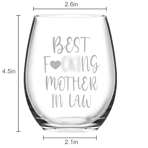 Modwnfy Best Mother in Law Stemless Wine Glass, Special Mom Gift for Mother in Law on Christmas Mother's Day Birthday From Son in Law Daughter in Law Father in Law, 15 Oz