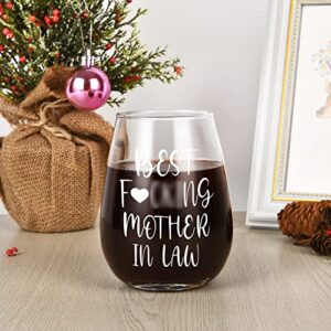 Modwnfy Best Mother in Law Stemless Wine Glass, Special Mom Gift for Mother in Law on Christmas Mother's Day Birthday From Son in Law Daughter in Law Father in Law, 15 Oz