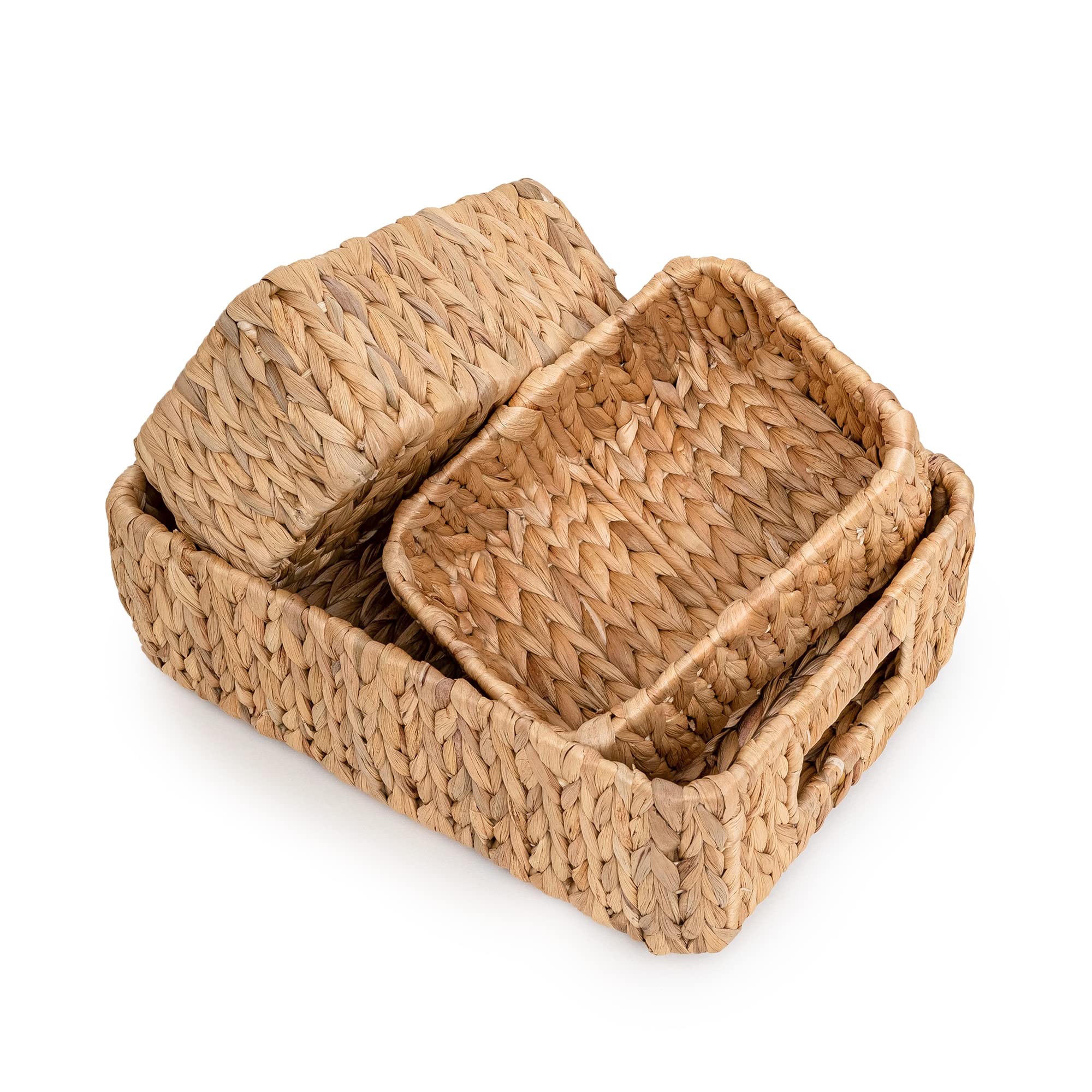 LiLaCraft Set 3 Natural Storage Baskets for Organizing, Wicker Cubby Storage Bins, Water Hyacinth Storage Baskets, Rope Woven Baskets for Storage with Carrying Handles Decor (Set of 3 (1L,2S))…