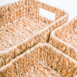 LiLaCraft Set 3 Natural Storage Baskets for Organizing, Wicker Cubby Storage Bins, Water Hyacinth Storage Baskets, Rope Woven Baskets for Storage with Carrying Handles Decor (Set of 3 (1L,2S))…