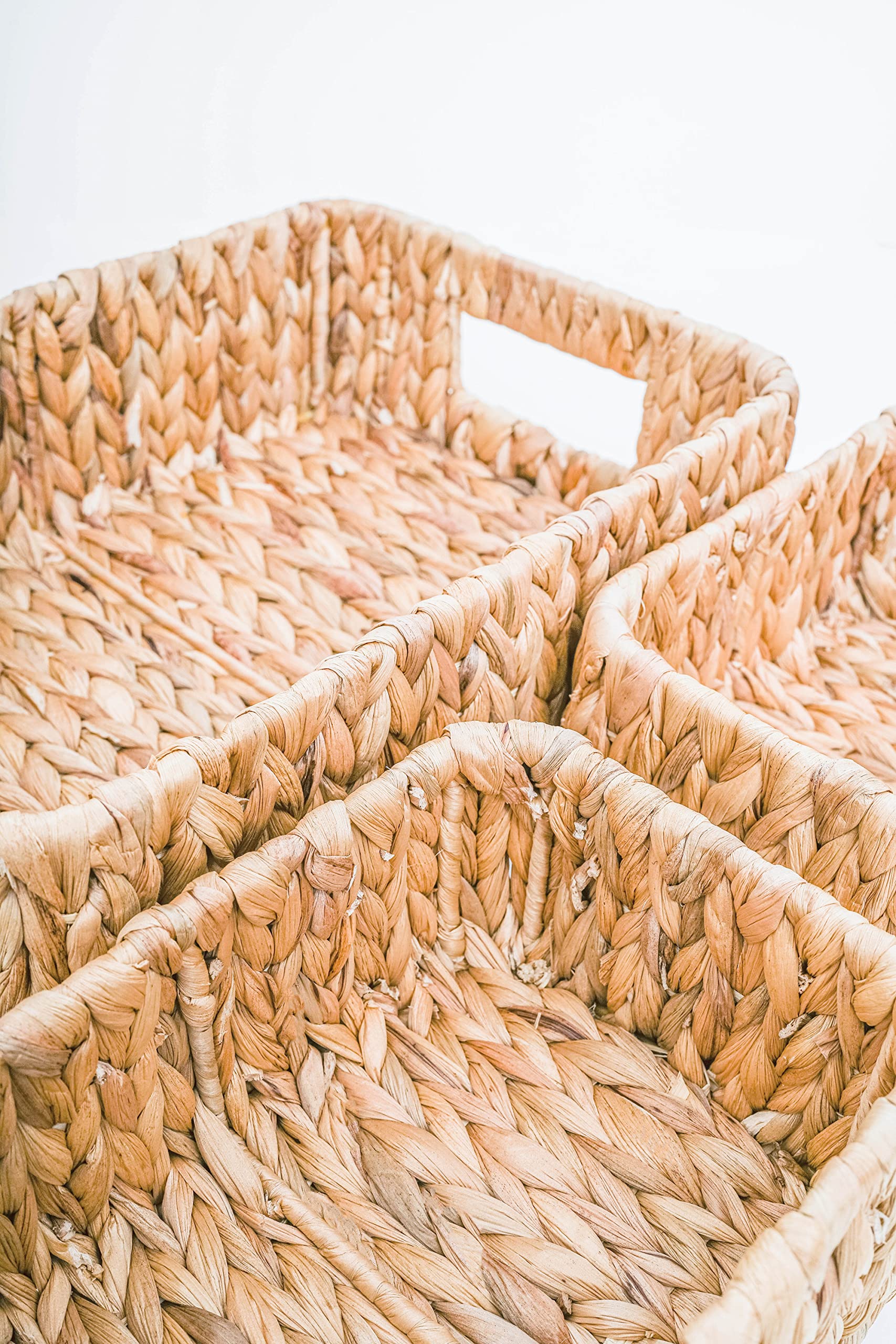 LiLaCraft Set 3 Natural Storage Baskets for Organizing, Wicker Cubby Storage Bins, Water Hyacinth Storage Baskets, Rope Woven Baskets for Storage with Carrying Handles Decor (Set of 3 (1L,2S))…