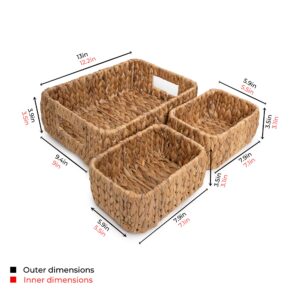 LiLaCraft Set 3 Natural Storage Baskets for Organizing, Wicker Cubby Storage Bins, Water Hyacinth Storage Baskets, Rope Woven Baskets for Storage with Carrying Handles Decor (Set of 3 (1L,2S))…