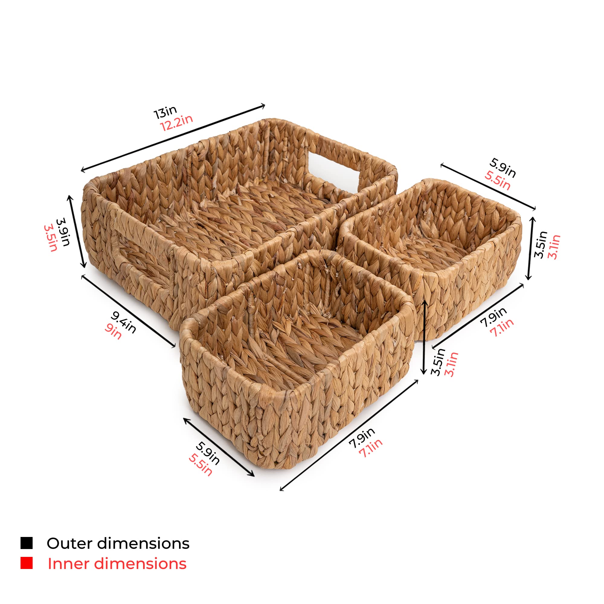 LiLaCraft Set 3 Natural Storage Baskets for Organizing, Wicker Cubby Storage Bins, Water Hyacinth Storage Baskets, Rope Woven Baskets for Storage with Carrying Handles Decor (Set of 3 (1L,2S))…