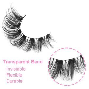 False Eyelashes Clear Band Natural Lashes Wispy Cat Eye 15mm Russian D Curl Lashes Extension Strip Eyelashes Pack by Kiromiro