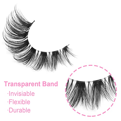 False Eyelashes Clear Band Natural Lashes Wispy Cat Eye 15mm Russian D Curl Lashes Extension Strip Eyelashes Pack by Kiromiro