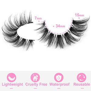 False Eyelashes Clear Band Natural Lashes Wispy Cat Eye 15mm Russian D Curl Lashes Extension Strip Eyelashes Pack by Kiromiro