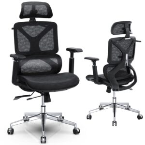 ergonomic office chair, high back mesh executive chair with lumbar support, adjustable seat depth, 3d armrest & headrest, comfy computer desk chair with metal base, for gaming, hotel, black