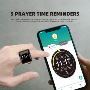 Equantu Smart Tasbih Prayer Counter, IP7 Waterproof Smart Qibla Ring, 5 Prayer Time Reminder | OLED Display | Custom Count Setting | Tasbih Counter, Muslim Gift for All Ages (22mm, Ceramic - Black)